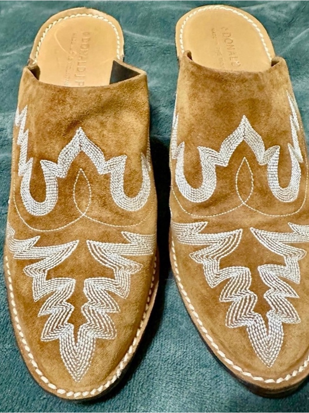 Donald J Pliner Western Couture Bozza Brown Suede Mules
